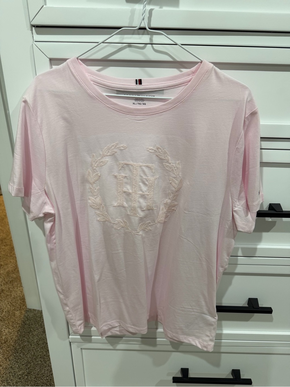 Tommy Hilfiger Light Pink Embroidered Logo Tee - XL